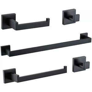 Linghhang - Set of 5 Shiny Stainless Steel Bathroom Accessories Toilet Paper Holder Robe Hook Wall Mount Polished Finish Polished Finish