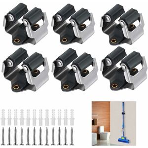 Cyslmuk - Set of 6 Wall Mounted Broom Holder, Wall Mounted Mop and Broom Holder for Garden Tool Storage (Black)