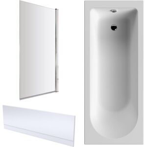 Balterley - 1700 x 750mm Round Bathtub, Front Panel with Square Bath Screen - Chrome Profile