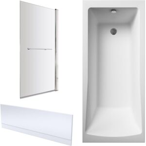 Balterley - 1700mm Square Bathtub, Front Panel and Square Bath Screen with Rail - Chrome Profile