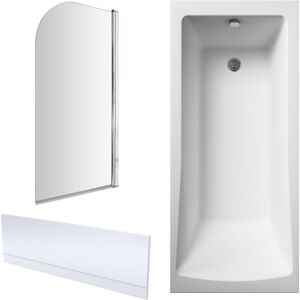 Balterley - 1700 x 750mm Square Bathtub, Front Panel with Bath Screen - Chrome Profile