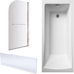 Balterley - 1700mm Square Bathtub, Front Panel and Round Bath Screen with Rail - Chrome Profile