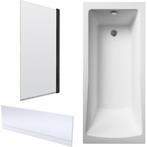 Balterley - 1700 x 700mm Square Single End Bath Tub, Front Panel and Screen - Black Profile