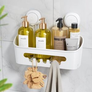 GROOFOO Shower Caddy Suction Cup, Shower Organizer Removable Bathroom Shelf, Storage Suction Powerful Max Hold 22lbs Bathroom Caddy Waterproof Holder, White