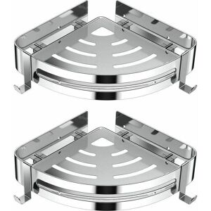 Ymyny - Shower Corner Holder, Stainless Steel Bathroom Holder No Drilling Required with 4 Hooks, 2 Pack (Silver)