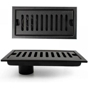 Cyslmuk - Shower Grate, 20 x 10 cm Rectangular Floor Drain, Shower Channel, Black Floor Drain with Stainless Steel Grate, Suitable for Toilet,
