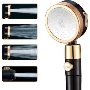 GOTRAYS Shower Head Anti-Limescale Shower Head, High Pressure Shower Head with 3 + 1 Modes, Filter Massage Shower Head, One Key Water Stop - ABS - Matte Black