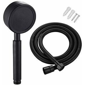 Héloise - Shower Head with Hose and Hand Shower 80mm Diameter with 1.5m Shower Hose Stainless Steel Water Saving and High Pressure Hand Shower Black