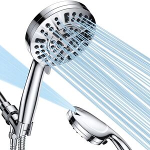 TONCHEAN Shower Head with Hose, Square Pressure Shower Head, Universal Adjustable Replacement Powerful Shower Head, 10 Modes Shower Head with 1.5M Hose, Chrome