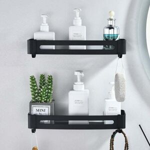 YMYNY Shower Shelf Black Bathroom Shelf No Drilling Aluminum Wall Mounted Shower Towel Holder Adhesive Storage Shelf Durable Rust Free (2 Tier) mumu Views