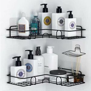 HÉLOISE Shower Shelf, Corner Shower Caddy with Hooks/Soap Tray, Bathroom Storage Shelf, Adhesive Wall Mounted Bathroom Shelf, Shower Storage, Dorm and Kitchen
