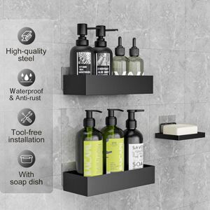 Linghhang - Shower Shelf No Drilling - 3 Pieces Shower Shelf with Shower Soap Dish, Shampoo Holder Shower Accessory Black
