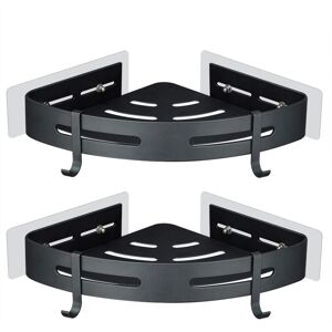 TINOR Shower Shelf No Drilling Corner - Bathroom Shelf No Drilling Corner - Bathroom Storage Shelf, Wall Mounted, Aluminum, Adhesive, 2 Pieces Black