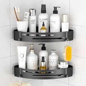 Ikodm - Shower Shelf No Drilling Corner: Stainless Steel Bathroom Set, Bathroom Storage - Black