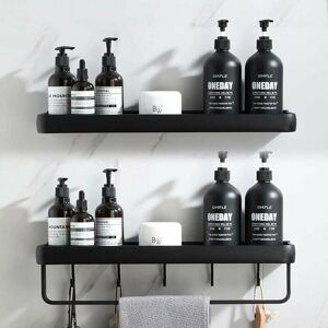 DEWDAT Shower Shelf without Drilling Bathroom Shelf with Towel Rail and Aluminum Hook Storage Shelf for Shower and Kitchen Set of 2 Black