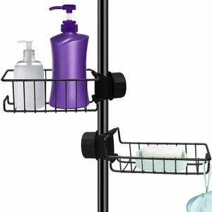 MUMU Shower shelf without drilling made of stainless steel, black telescopic stainless steel bathroom shelf, shower support shelf, soap dish, shower rod,