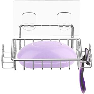 LINGHHANG Shower Wall Soap Holder with 4 Hooks, Stainless Steel Sticky Soap Dish for Bathroom