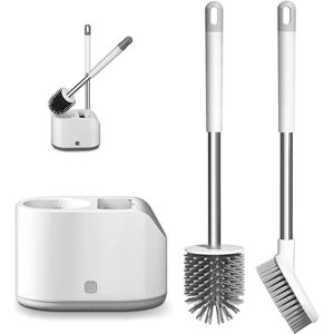 AOUGO Silicone Toilet Brush, 2PCS Silicone Toilet Brush with Quick Dry Holder, Bathroom Cleaning Brush with Non-Slip Plastic Handle, Bathroom Sets