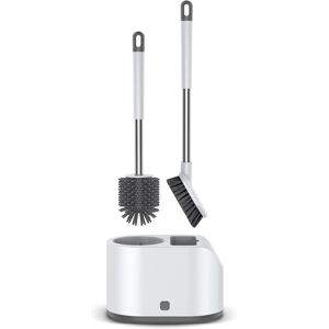 ZVD - Silicone Toilet Brush and Holder - 2pcs Set with Wall Mount (Bathroom Accessory)