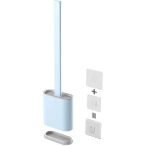 IKODM Silicone Toilet Brush, Silicone Wall-Mounted Toilet Brush, Quick-Drying Toilet Brush Set with Long Handle, Wall/Floor Mounted Toilet Brush, Light Blue