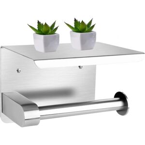Linghhang - Silver, Wall Mounted Toilet Paper Holder with Shelf, No Drilling, Stainless Steel Self Adhesive Toilet Paper Holder for Bathroom and