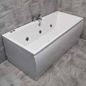HYDROS Simi Whirlpool Bath 1700 x 700mm Double Ended Slim Edge Square Centre Tap Hole, 11 Jets