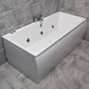 HYDROS Simi Whirlpool Bath 1700 x 700mm Double Ended Slim Edge Square Centre Tap Hole, 6 Jets