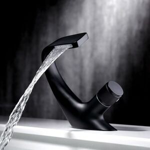 TINOR Single Hole Waterfall Basin Faucet, Brass Bathroom Sink Faucet, Luxury Design Bathtub Sink Faucet (Black, 1813cm)
