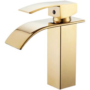 Linghhang - Sink Faucet, Modern Single Hole Bathroom Faucet with Waterfall Spout, Golden Color