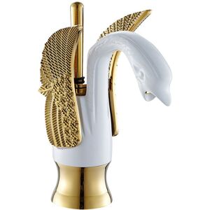 Gotrays - Bathroom Sink Faucets Bathroom Sink Faucet Hotel Copper Mixer Taps Hot and Cold Faucets-Short,Gold and White