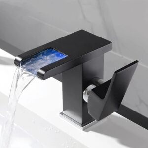 Tonchean - Sink Faucets, Waterfall led Bathroom Sink Faucet, Single Handle Basin Faucet, rgb Color Changing Powered by Water Flow, Basin Faucets/Black
