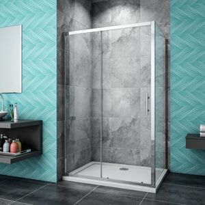 SKY - Bathroom Sliding Shower Door Modern Bathroom 6mm Safety Glass Shower Enclosure Cubicle 1400mm and 760 Panel 1400x760mm Tray Waste Free