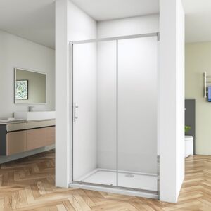 Bathroom 1100mm Bathroom Sliding Door Shower Enclosure 5mm Safety Tempered Glass Screen with Shower Base Tray 1100x800mm and Waste Trap H1900mm - SKY