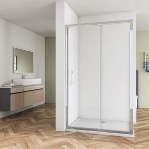 Bathroom Bathroom Sliding Shower Door Enclosure Cubicle 1100x1900mm 8mm nano Glass + 700mm Side Panel + 1100x700mm Tray Waste Free - SKY