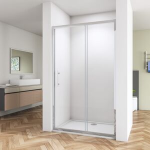 SKY - Bathroom Bathroom Sliding Shower Door Enclosure Cubicle 1100x1900mm 8mm nano Glass + 1100x700mm Tray Waste Tree