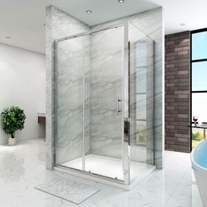 ELEGANT Sliding Shower Enclosure 6mm Glass Reversible Cubicle Door Screen Panel with Shower Tray and Waste + Side Panel 1200 x 800 mm