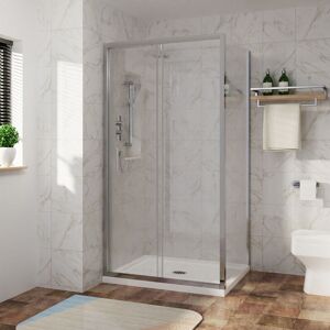 NRG Sliding Shower Enclosure Door Easy Clean Glass Bathroom Cubicle Screen with Side Panel 1000 x 800mm