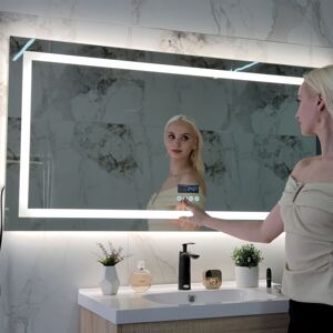 LUVODI Smart LED Illuminated Fog-free Large Bathroom Mirror with Bluetooth Speakers, Time and Date Digital Display - Rectangular 1800mm x 800mm