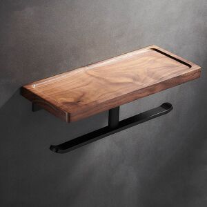 DEWDAT Solid wood Toilet Roll Holder with Phone Shelf, Stick on Toilet Paper Holder for Bathroom, walnut solid wood, No drilling installation(30cm long,