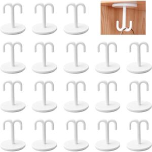18 Pack Plastic Adhesive Ceiling Hooks - Adhesive Wall Hooks for Dish Towels, Under Shelf Mount Hooks for Kitchen, Bathroom, Shower (White) - Sollbry