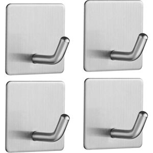 SOLLBRY Adhesive Hook 4 Pieces Stainless Steel Wall Hooks No Drilling Adhesive Towel Holder Bathroom Hooks Living Room and Kitchen for Bath Towel Square Coat