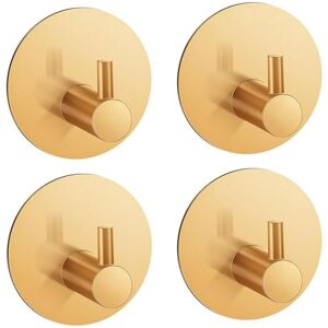 Adhesive Wall Hooks, 4 Pieces Stainless Steel Bathroom Wall Hooks, Adhesive Towel Holder Wall Hooks (Gold) - Sollbry