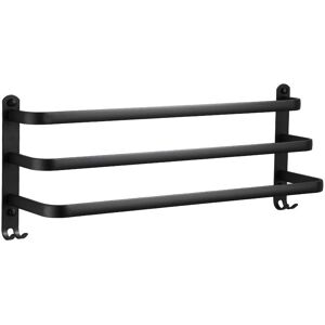 Sollbry - Aluminum Wall Mounted Bathroom Towel Rack - 3 Tier - with Hooks - 30cm - Waterproof - Black - for Bathroom, Kitchen, Washroom