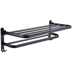 Sollbry - Bathroom Towel Rack Towel Shelf with Double Towel Bars Wall Mounted Washbasin Holder with Hooks Aluminum Hotel Bath Rack (Matte Black 50cm)