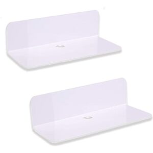 Sollbry - Floating Wall Shelves - 2 Pieces White, Punch-Free Wall Shelves, Acrylic Storage Wall Shelves - 22.9 8.9 6.1 cm for Living Room, Kitchen,