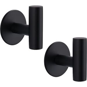 SOLLBRY Heavy Duty Stainless Steel Adhesive Hooks, Waterproof Shower Hooks, Wall Mounted Towel Hooks for Bathroom and Kitchen - 2 Pack (Black, 5 x 5.5 x 5.2
