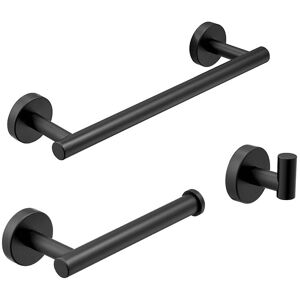 Sollbry - Matte Black Bathroom Accessories, Toilet Roll Holder/Wall Mounted Towel Rack/Hook, 3 Pieces