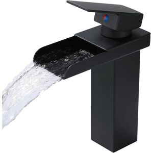 Sollbry - Matte Black Bathroom Faucet, 1 Hole Waterfall Bathroom Faucets, Single Handle Lavatory Faucet for Bathroom Sink Faucet (Short, Black)