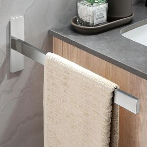 Sollbry - No Drilling Single Arm Towel Bar 304 Stainless Steel Wall Mounted Bathroom Towel Holder Brushed Self Adhesive Guest Towel Rack Silver for