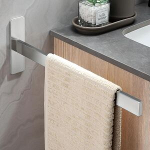 Sollbry - No Drilling Single Arm Towel Bar Stainless Steel Wall Mounted Bathroom Towel Holder Brushed Self Adhesive Guest Towel Rack Silver for